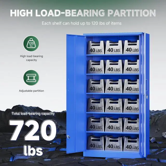 Alt view image 7 of 7 - Metal Garage Storage Cabinets with Lock Door and Adjustable Shelves, Steel Tool Cabinets for Home,Office,Warehouse Organisieren (Blue)