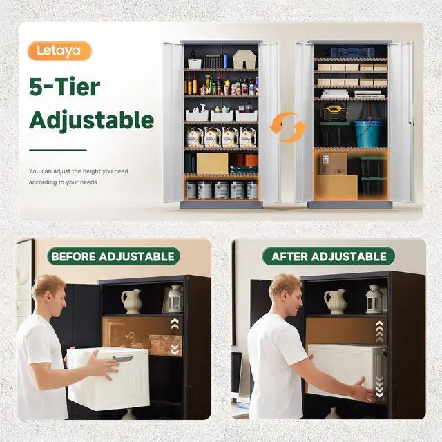 Alt view image 4 of 7 - Metal Storage Cabinet with Lock Door, 71" Adjustable Shelf Steel Lockers for Office, Home,School,Garage Utility Tool Cabinet (2 Door-White&Gray)