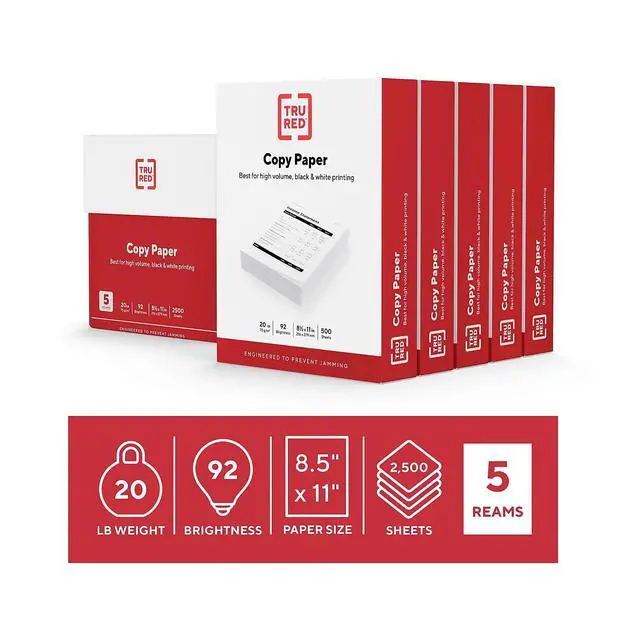 Alt view image 2 of 7 - TRU RED Copy Paper, 8.5x11 Inch, 92 Brightness, 20 lb., 500 Sheets/Ream | Matte finish white paper for everyday printing, copying, and office documents
