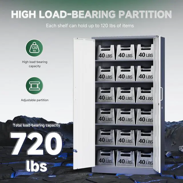 Alt view image 7 of 7 - Metal Storage Cabinet with Lock Door, 71" Adjustable Shelf Steel Lockers for Office, Home,School,Garage Utility Tool Cabinet (2 Door-White&Gray)