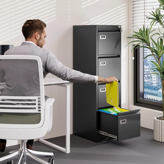 Alt view image 2 of 7 - 4 Drawer File Cabinet with Lock Metal Vertical File Cabinet Office Home Vertical File Cabinet for A4 Legal/Letter Size Narrow File Cabinet Locked,Assembly Required