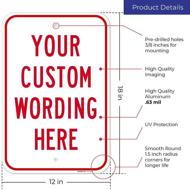 Alt view image 3 of 7 - Custom Sign, Personalized Metal Signs, Customize for Office, Business, | Workplace, office, Home, Delivery Signs, Outline Black, 12x18