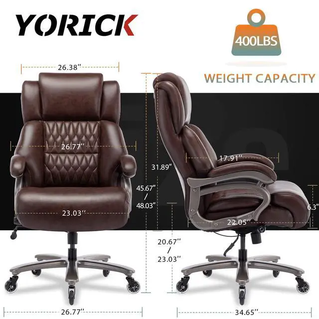 Alt view image 3 of 7 - Big and Tall Office Chair, High Back Large Executive Computer Desk Chair | Adjustable Lumbar Support, Quiet Rubber Wheels, Heavy Duty Metal Base, Ergonomic Design, Large Office Chair, 400lbs