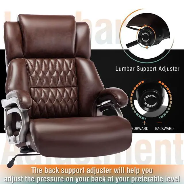 Alt view image 5 of 7 - Big and Tall Office Chair, High Back Large Executive Computer Desk Chair | Adjustable Lumbar Support, Quiet Rubber Wheels, Heavy Duty Metal Base, Ergonomic Design, Large Office Chair, 400lbs