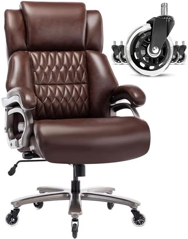 Main image of Big and Tall Office Chair, High Back Large Executive Computer Desk Chair | Adjustable Lumbar Support, Quiet Rubber Wheels, Heavy Duty Metal Base, Ergonomic Design, Large Office Chair, 400lbs