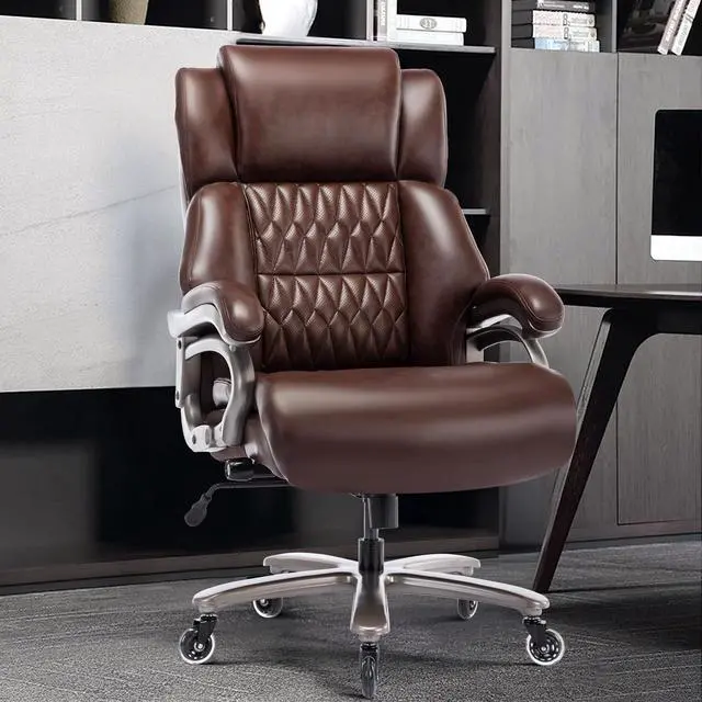 Alt view image 2 of 7 - Big and Tall Office Chair, High Back Large Executive Computer Desk Chair | Adjustable Lumbar Support, Quiet Rubber Wheels, Heavy Duty Metal Base, Ergonomic Design, Large Office Chair, 400lbs