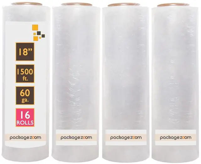 Main image of 16 Rolls 18" x 1500 Ft Stretch Wrap Heavy Duty, Industrial Strength Shrink Wrap, 55 Gauge High Performance Stretch Film Replaces 80 Gauge Low Films, Clear Hand Stretch Wrap