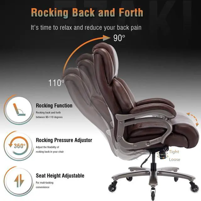 Alt view image 6 of 7 - Big and Tall Office Chair, High Back Large Executive Computer Desk Chair | Adjustable Lumbar Support, Quiet Rubber Wheels, Heavy Duty Metal Base, Ergonomic Design, Large Office Chair, 400lbs