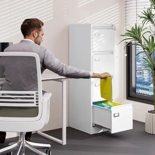 Alt view image 2 of 7 - 4 Drawer File Cabinet with Lock Metal Vertical File Storage Cabinet Office Home Steel Vertical File Cabinet for A4 Legal/Letter Size Narrow File Cabinet Locked,Assembly Required