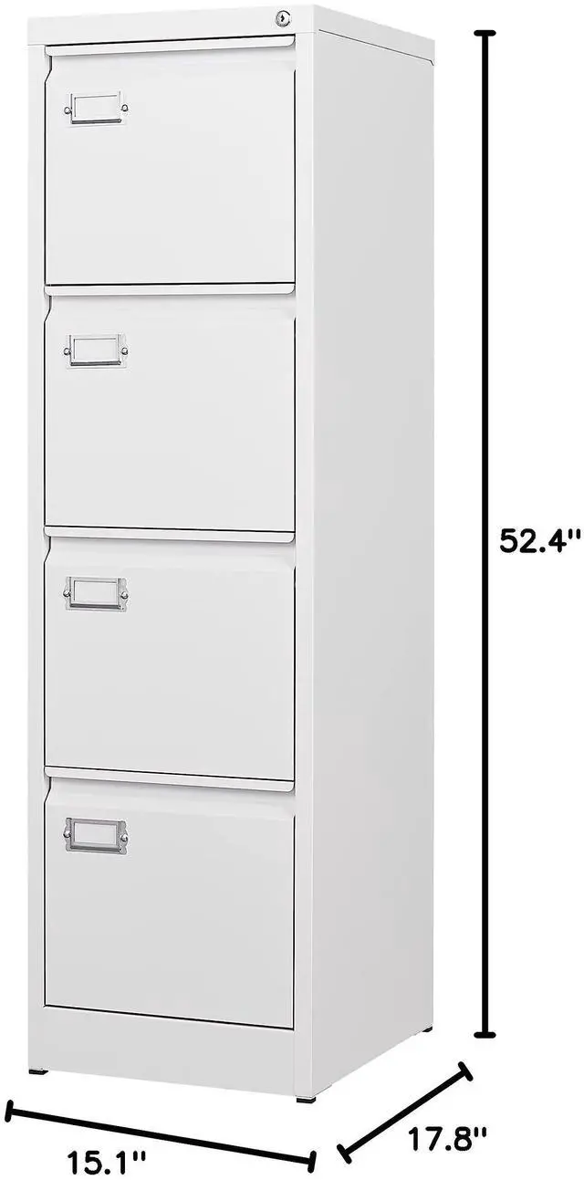 Alt view image 3 of 7 - 4 Drawer File Cabinet with Lock Metal Vertical File Storage Cabinet Office Home Steel Vertical File Cabinet for A4 Legal/Letter Size Narrow File Cabinet Locked,Assembly Required