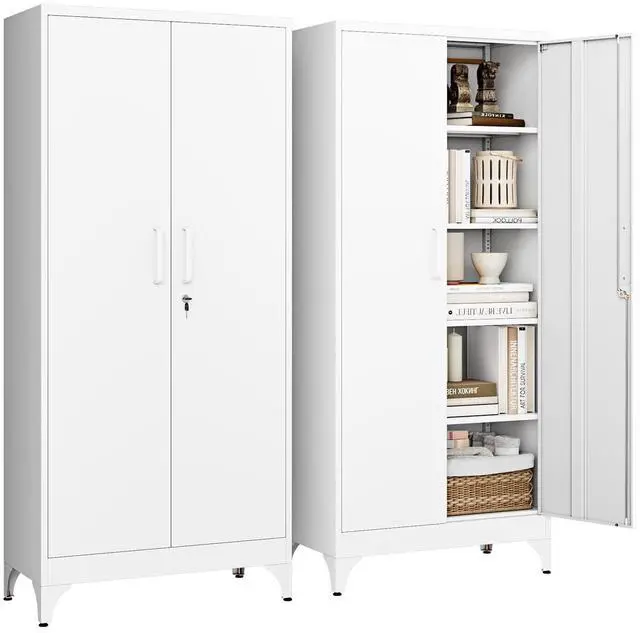 Main image of 71" H Metal Storage Cabinet with 2 Doors and 4 Shelves,Tall Kitchen Pantry Cabinets,Utility Pantry Organizers for Cupboard/Dining/Bathroom/Home Office/Garage, Steel Tool Cabinets