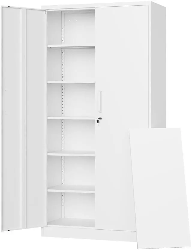 Main image of Metal Storage Cabinets with Lock Door,Steel Locker Garage Cabinets 5 Adjustable Shelves for Home,Office, Warehouse(White)