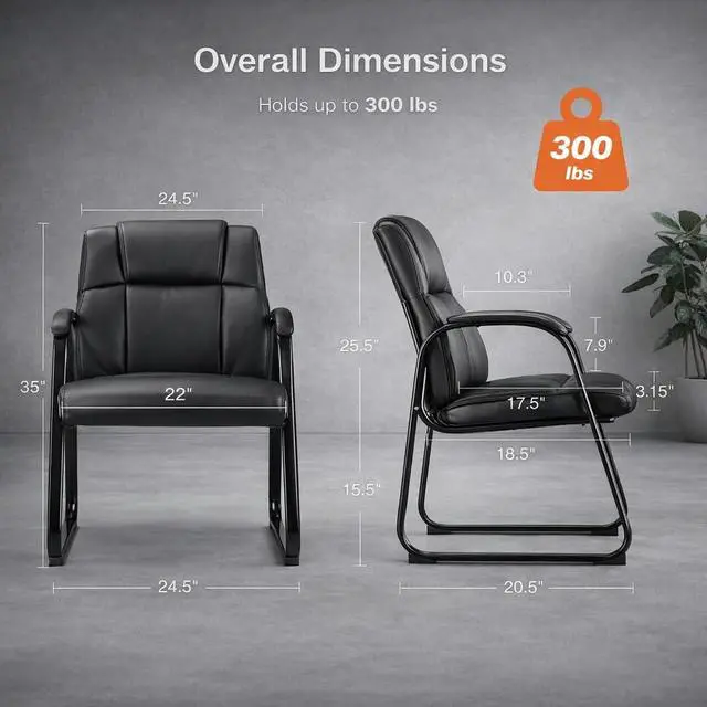 Alt view image 3 of 7 - Office Guest Chairs, Leather, Sled Base, Set of 4 | Waiting rooms, reception areas, conference rooms, ergonomic support, padded armrests, no wheels, clinics, home office