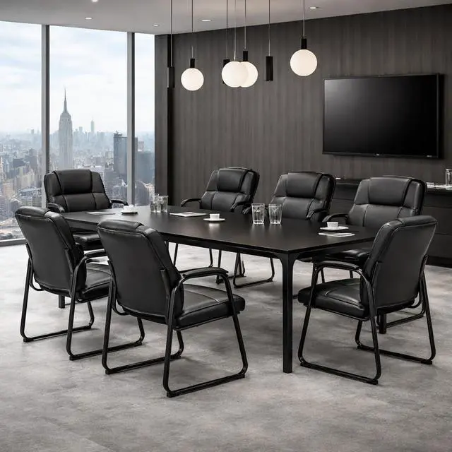 Alt view image 2 of 7 - Office Guest Chairs, Leather, Sled Base, Set of 4 | Waiting rooms, reception areas, conference rooms, ergonomic support, padded armrests, no wheels, clinics, home office