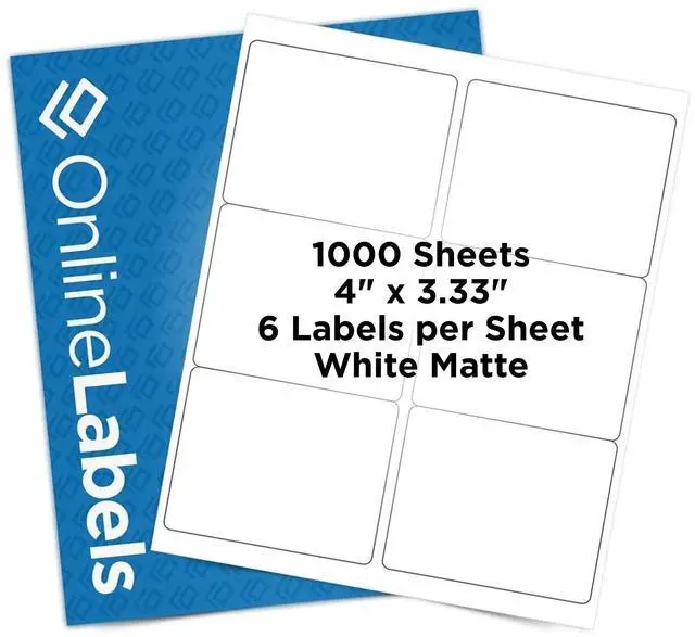 Main image of OnlineLabels 4" x 3.33" Labels - White Matte - Inkjet/Laser - 1,000 Sheets | Permanent Adhesive, Blank Rectangle Labels, Inkjet and Laser Compatible, Ideal for Shipping, Wine Bottles, & Pallets