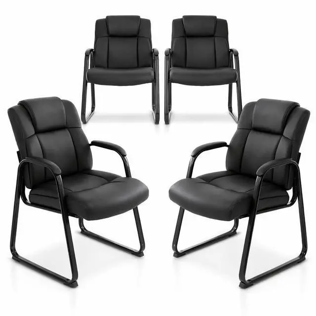 Main image of Office Guest Chairs, Leather, Sled Base, Set of 4 | Waiting rooms, reception areas, conference rooms, ergonomic support, padded armrests, no wheels, clinics, home office