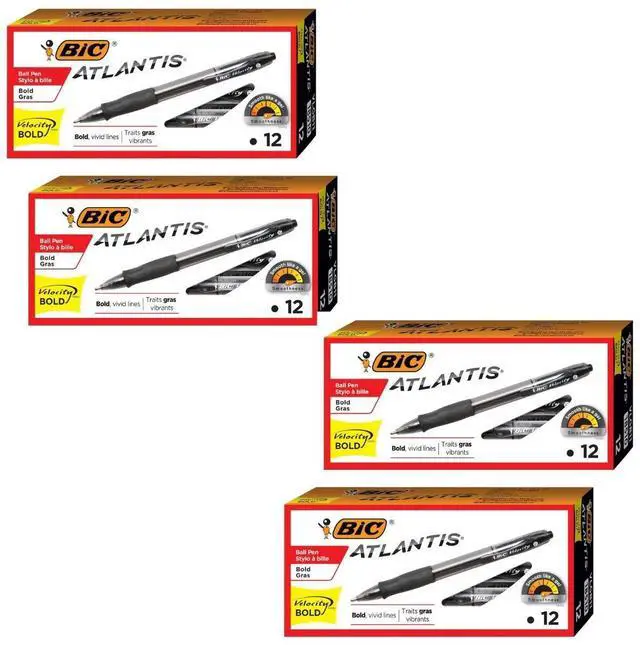 Main image of Atlantis Velocity Bold Retractable Ball Pen, Bold Point (1.6mm), Black, 12-Count, Pack of 18