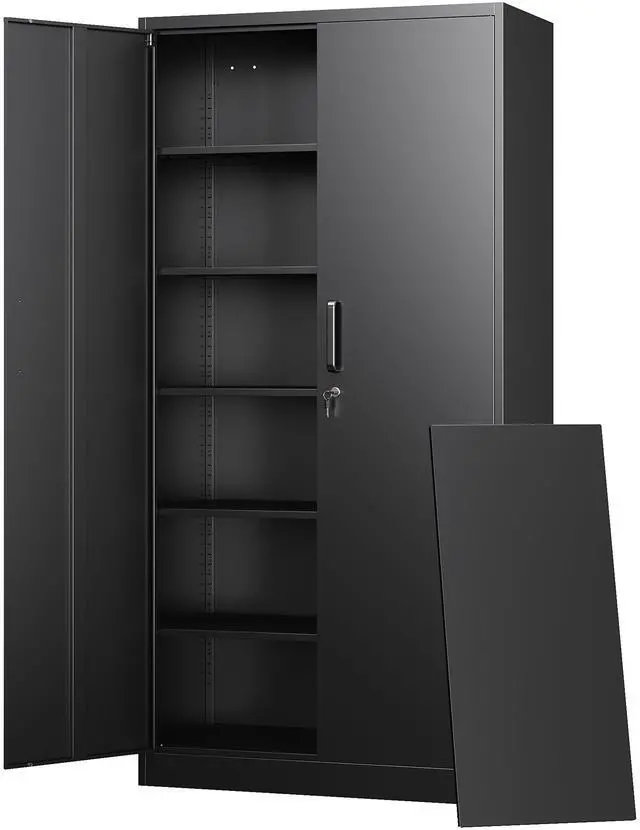 Main image of Metal Storage Cabinets with Lock Doors,Tall Locker Organizer Steel Garage Cabinets, 5 Adjustable Layers Shelves for Home, Office, Warehouse,Tool,Industrial(Black)