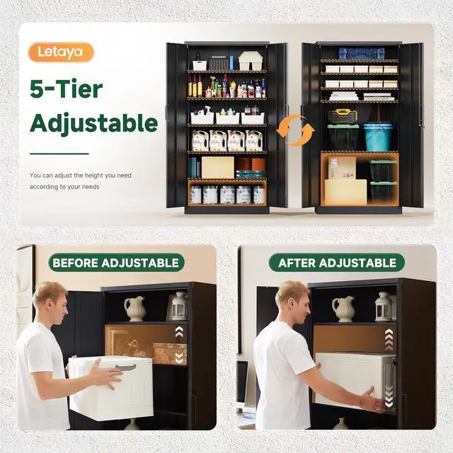 Alt view image 4 of 7 - Metal Garage Storage Cabinets with Lock-72 Tall Tool Organizer Steel Lockers, 5 Adjustable Layers Shelves for Home,Office,Warehouse,Garage,(Black-72)