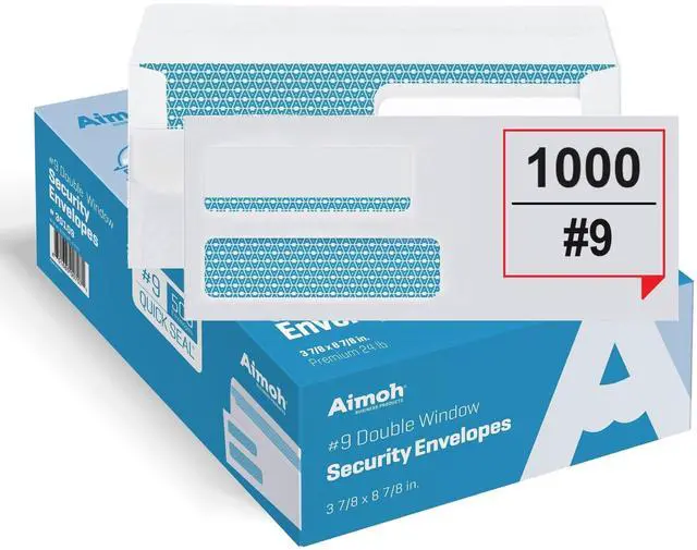 Main image of #9 Envelopes Self Seal Flip Security Envelopes Double Window 1000ct | Flip & Seal, for Invoices, Statements, Documents, Flip & Seal Adhesive, Security Tinted, 3-7/8 x 8-7/8, 24 lb Paper (30109)