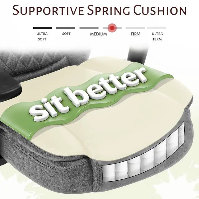 Alt view image 5 of 7 - Drafting Chair,Executive Tall Office Chair Flip-up Armrests for Counter Height Desk Drawing Use,High Task Chair with Adjustable Foot Ring &Inflatable Lumbar Support,Swivel Computer Stool, Fabric Grey