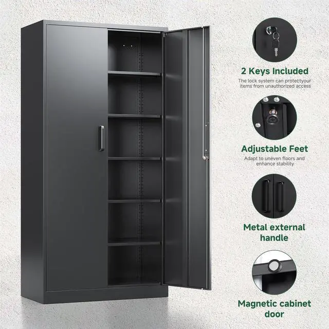 Alt view image 5 of 7 - Metal Garage Storage Cabinets with Lock-72 Tall Tool Organizer Steel Lockers, 5 Adjustable Layers Shelves for Home,Office,Warehouse,Garage,(Black-72)