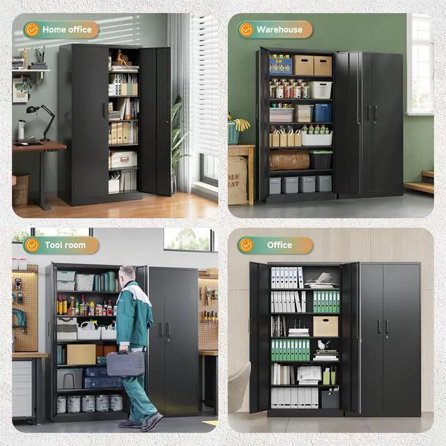 Alt view image 6 of 7 - Metal Garage Storage Cabinets with Lock-72 Tall Tool Organizer Steel Lockers, 5 Adjustable Layers Shelves for Home,Office,Warehouse,Garage,(Black-72)