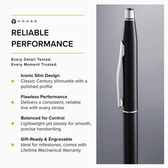 Alt view image 6 of 7 - Classic Century Black Lacquer Ballpoint Pen, Medium Point, Black Ink | Refillable Pen for Effortless Writing, Durable Construction, Premier Distinctive Look, Gift-Ready Presentation