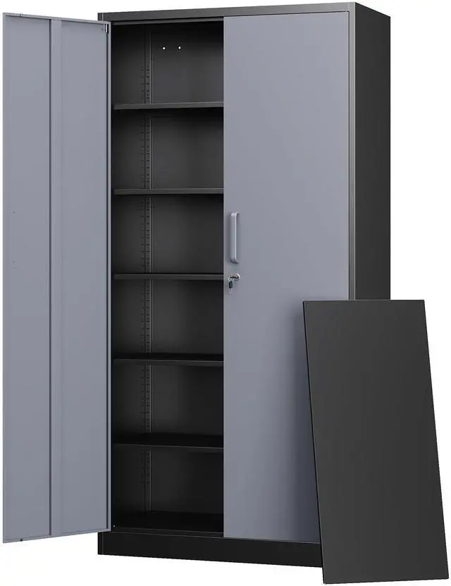 Main image of Metal Storage Cabinets with Lock Door and 5 Adjustable Shelves, Steel Garage Tool Organization Cabinets for Home,Utility Room, Warehouse,Lockers(71"-Black Gray)