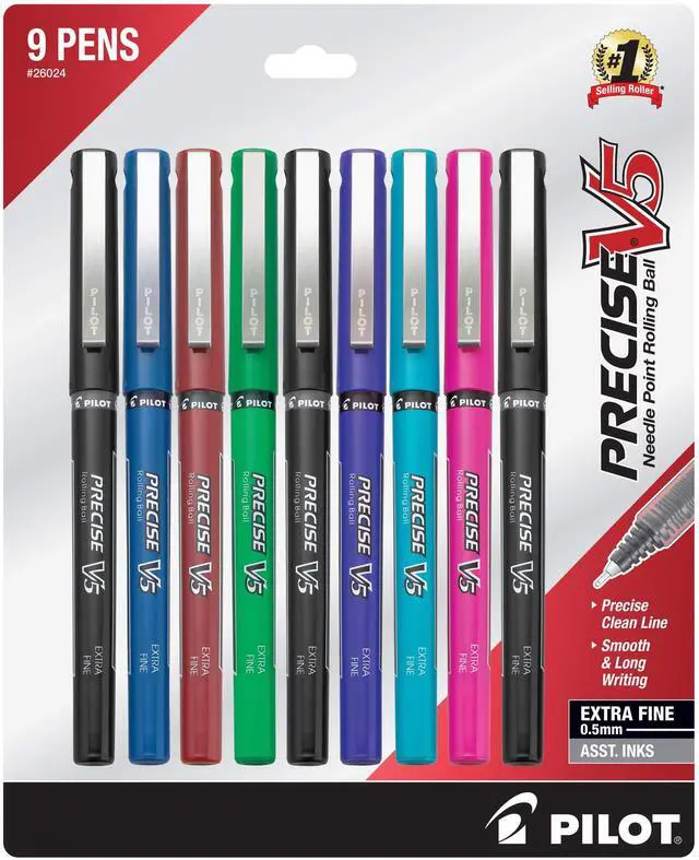 Main image of Precise V5 Stick Liquid Ink Rolling Ball Stick Pens, Extra Fine Point (0.5mm) Assorted Ink Colors, 9-Pack (26024)