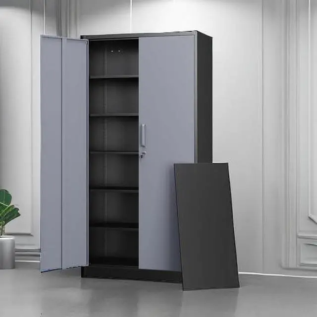 Alt view image 5 of 7 - Metal Storage Cabinets with Lock Door and 5 Adjustable Shelves, Steel Garage Tool Organization Cabinets for Home,Utility Room, Warehouse,Lockers(71"-Black Gray)