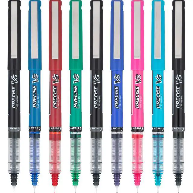 Alt view image 3 of 3 - Precise V5 Stick Liquid Ink Rolling Ball Stick Pens, Extra Fine Point (0.5mm) Assorted Ink Colors, 9-Pack (26024)