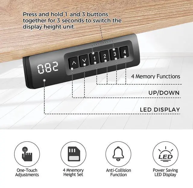 Alt view image 5 of 7 - Electric Standing Desk 48 x 24 Inches Adjustable Height Sit Stand Up Desk for Home Office Computer Workstation Memory Preset with Wheels, Oak
