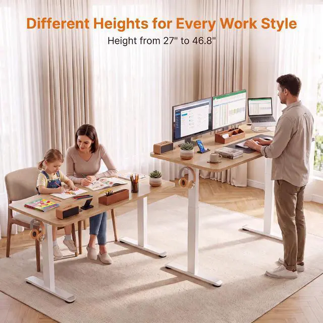 Alt view image 4 of 7 - Electric Standing Desk 48 x 24 Inches Adjustable Height Sit Stand Up Desk for Home Office Computer Workstation Memory Preset with Wheels, Oak