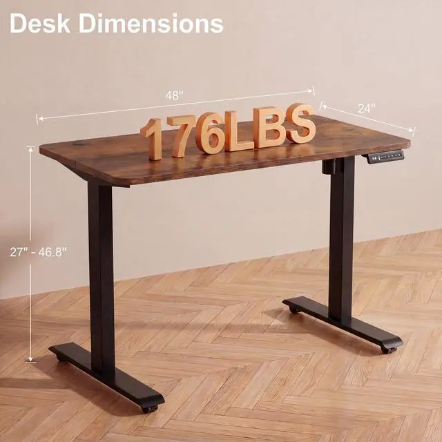 Alt view image 3 of 7 - Electric Standing Desk with Power Outlets and USB-C Port, 48 x 24 Inches Adjustable Height Sit Stand Up Desk for Home Office, Adjustable Desk with Memory Preset and Wheels, Brown