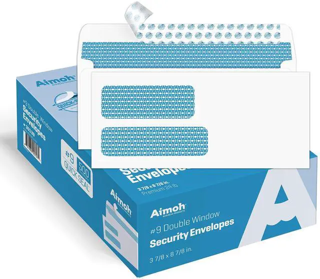 Main image of #9 Double Window Security Envelopes, Self Seal Letter Size, 1000 Ct | for Invoices, Statements & Documents, 24 LB Paper, Quick-Seal Closure, 3-7/8 x 8-7/8 in, White, 1000 Count (30139)