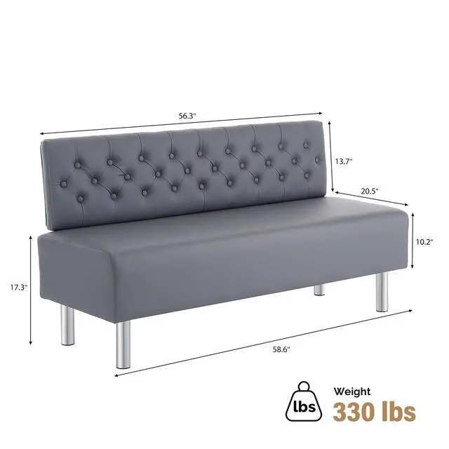 Alt view image 2 of 7 - Waiting Room Bench with Back, 58.6 Office Guest Chair Upholstered Reception Seating, Lobby Furniture for Beauty Salon Barbershop Airport Bank Hall Room Conference, Button Tufted, Gray