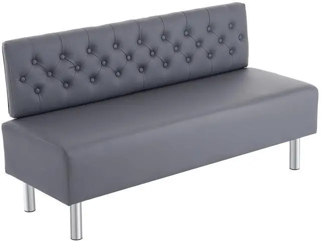 Main image of Waiting Room Bench with Back, 58.6 Office Guest Chair Upholstered Reception Seating, Lobby Furniture for Beauty Salon Barbershop Airport Bank Hall Room Conference, Button Tufted, Gray
