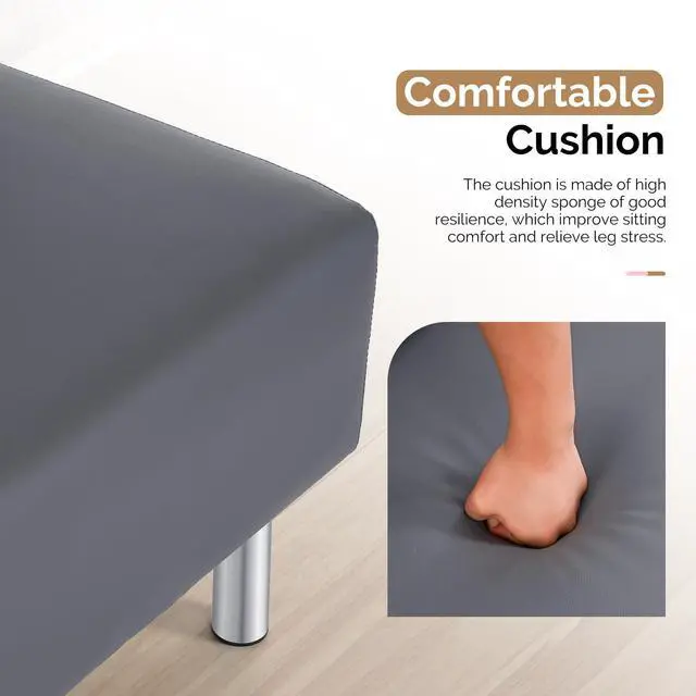 Alt view image 5 of 7 - Waiting Room Bench with Back, 58.6 Office Guest Chair Upholstered Reception Seating, Lobby Furniture for Beauty Salon Barbershop Airport Bank Hall Room Conference, Button Tufted, Gray