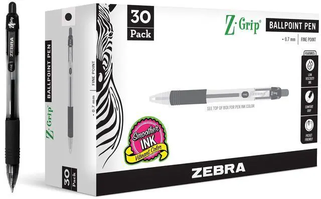 Main image of Z-Grip Retractable Ballpoint Pen, Black Ink, 0.7mm, 30 Bulk-Pack | Smooth Writing, Fine Point Tip, Ideal for Planners, Note-Taking, School and Office Supplies, and Everyday Writing (25130)