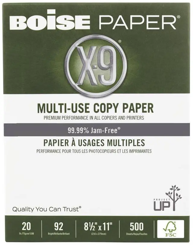 Main image of Boise® X-9® Multi-Use Print & Copy Paper, Letter Size (8 1/2" x 11"), FSC® Certified, 92 (U.S.) Brightness, 20 Lb, White