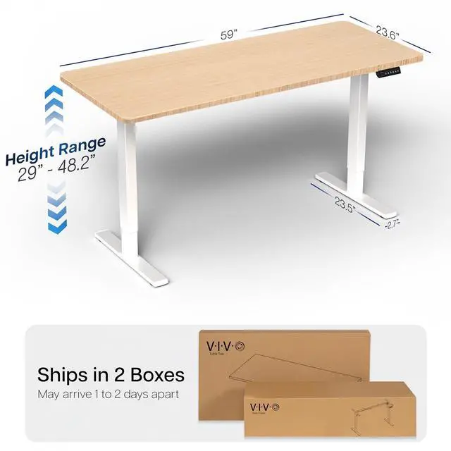 Alt view image 6 of 7 - Real Bamboo 60 x 24 in Standing Desk, DESK-KIT-1W6O | Electric, Holds 220 lbs, Sit Stand, Height Adjustable, Solid One-Piece Table Top, Memory Presets, 1B Series, White Frame