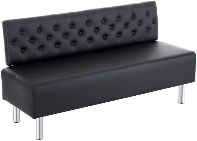 Main image of Waiting Room Bench with Back, 58.6 Office Guest Chair Upholstered Reception Seating, Lobby Furniture for Beauty Salon Barbershop Airport Bank Hall Room Conference, Button Tufted, Black