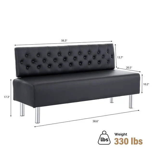 Alt view image 2 of 7 - Waiting Room Bench with Back, 58.6 Office Guest Chair Upholstered Reception Seating, Lobby Furniture for Beauty Salon Barbershop Airport Bank Hall Room Conference, Button Tufted, Black