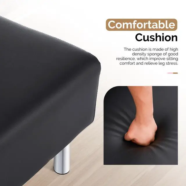 Alt view image 5 of 7 - Waiting Room Bench with Back, 58.6 Office Guest Chair Upholstered Reception Seating, Lobby Furniture for Beauty Salon Barbershop Airport Bank Hall Room Conference, Button Tufted, Black
