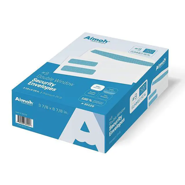 Alt view image 5 of 5 - #9 Envelopes Gummed Security Double Window Envelopes 2500ct | Double window, Gummed closure, Security tinted, 24 LB paper, 3-7/8 x 8-7/8 For invoices, statements & legal documents (30129)