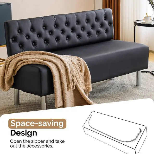 Alt view image 7 of 7 - Waiting Room Bench with Back, 58.6 Office Guest Chair Upholstered Reception Seating, Lobby Furniture for Beauty Salon Barbershop Airport Bank Hall Room Conference, Button Tufted, Black
