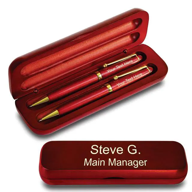 Main image of Customized Cherrywood Double Ballpoint Pen Set with Name (MADE IN USA), with Wooden Gift Box, Personalized Gift for Men and Women (BallPoint CherryWood Set)