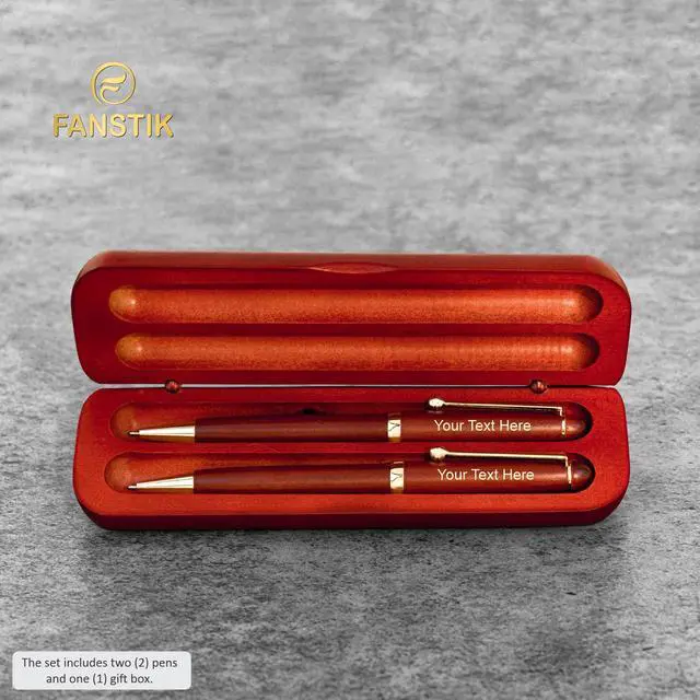 Alt view image 3 of 7 - Customized Cherrywood Double Ballpoint Pen Set with Name (MADE IN USA), with Wooden Gift Box, Personalized Gift for Men and Women (BallPoint CherryWood Set)