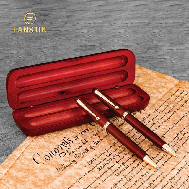 Alt view image 2 of 7 - Customized Cherrywood Double Ballpoint Pen Set with Name (MADE IN USA), with Wooden Gift Box, Personalized Gift for Men and Women (BallPoint CherryWood Set)